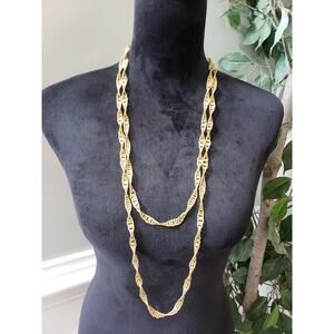 Women's Gold Long Rope Link Chain Necklace Elegant Twist Design